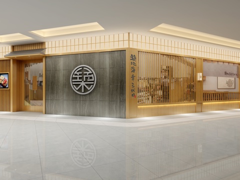  新中式日料店 装饰 背景墙3d模型 