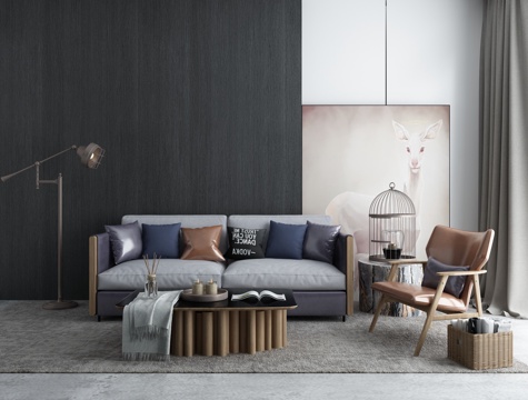  新中式沙发茶几组合3d模型 