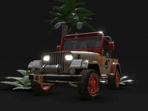  侏罗纪公园吉普18低多边形3d模型 
