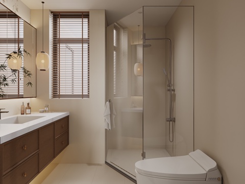 宋式卫生间 新中式卫生间 宋式美学卫生间 浴室柜 智能马桶su模型