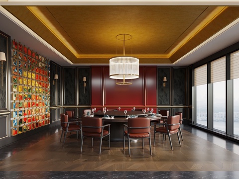  新中式包厢 包间 餐桌椅 法式包间3d模型 