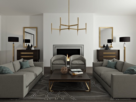  现代沙发 茶几 吊灯 装饰画3d模型 