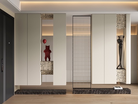 现代玄关柜 隔断柜 装饰柜 隔断鞋柜su模型