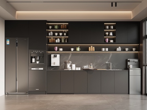 现代意式茶水间 茶水柜su模型