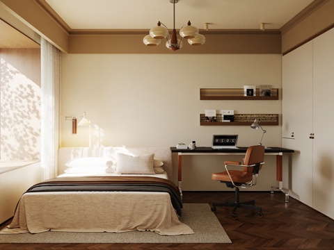  中古风卧室 双人床3d模型 