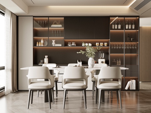  现代餐厅 餐桌椅 酒柜 餐边柜3d模型 