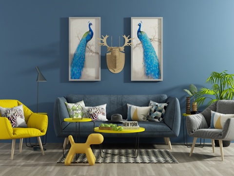  北欧沙发 茶几 单椅 装饰画3d模型 