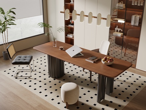 中古风书桌椅su模型