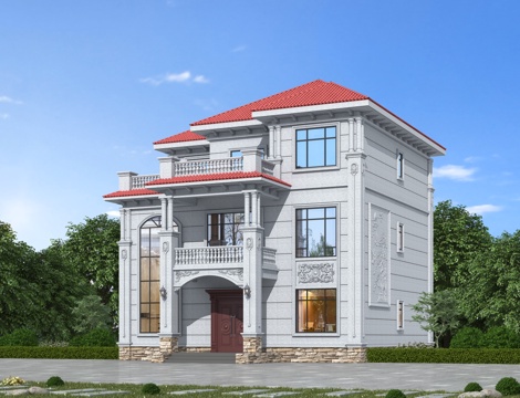 欧式独栋别墅 自建房别墅su模型