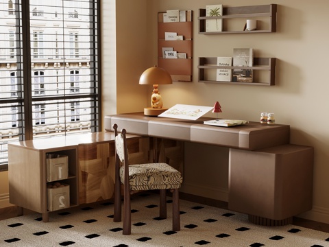  中古风书桌椅3d模型 