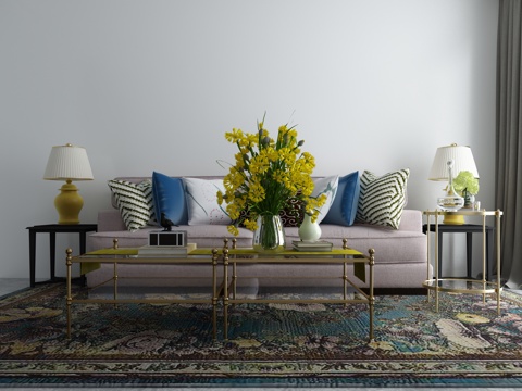  新中式沙发茶几组合3d模型 