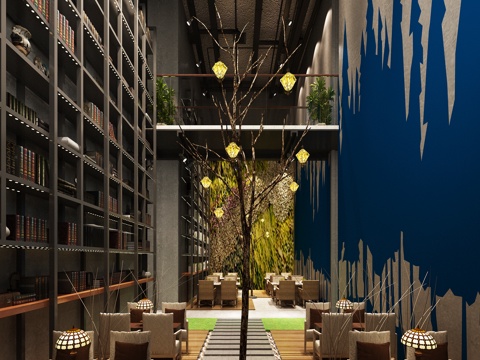  新古典咖啡店 干枝 包厢 吊灯3d模型 