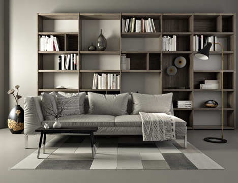  北欧沙发 茶几 书柜 书架3d模型 