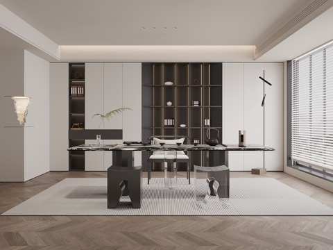 现代茶室 茶桌椅 茶柜su模型