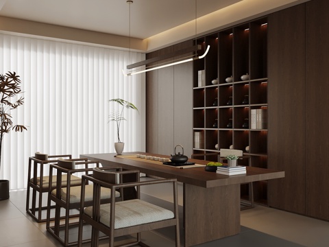  新中式茶室 茶桌椅 茶柜3d模型 