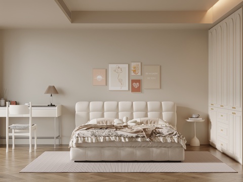 法式奶油风卧室su模型