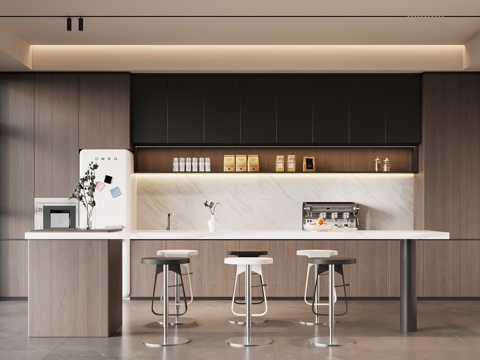 现代意式茶水间 茶水柜 吧台su模型