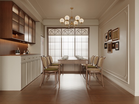 法式餐厅 餐桌椅 餐柜su模型