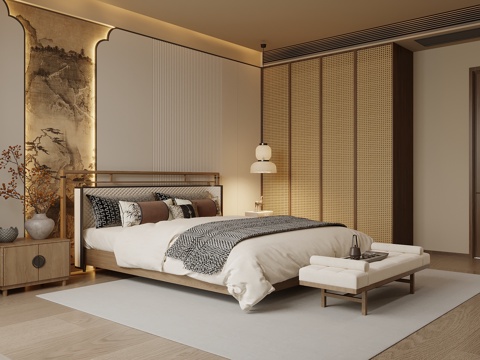 新中式卧室su模型