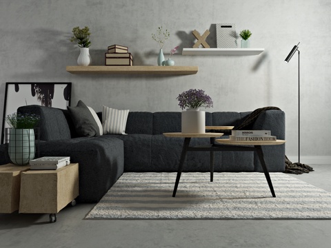  北欧沙发 茶几 装饰画3d模型 