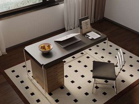  中古风书桌椅3d模型 