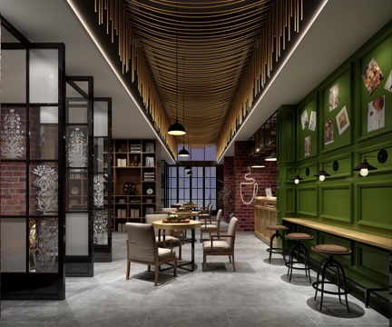  工业风咖啡厅 餐桌椅3d模型 