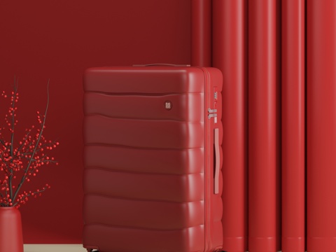  行李箱新中式搭配场景图。3d模型 