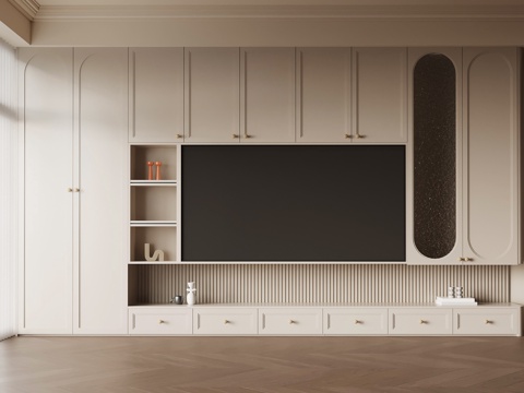 法式电视背景墙 电视柜su模型