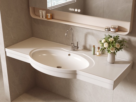 现代台盆 洗手盆 一体盆su模型