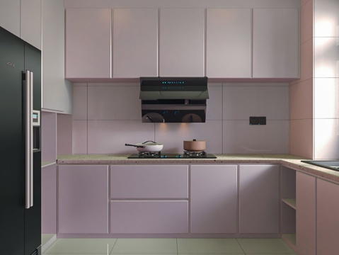  现代奶油风白色厨房3d模型 