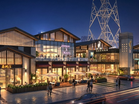 现代新中式禅意商业街 新中式 商业街 禅意酒店su模型