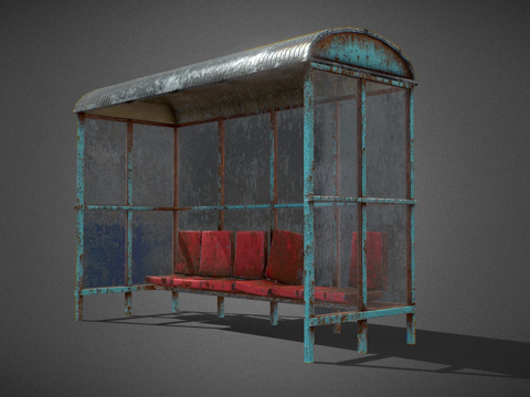  旧苏联公交车站3d模型 