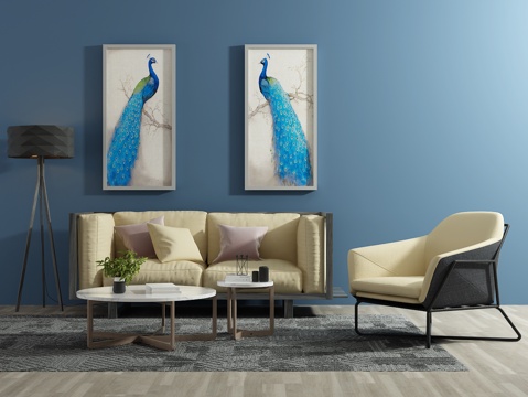  北欧沙发 茶几 单椅 装饰画3d模型 