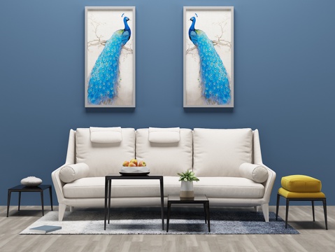  现代沙发 茶几 单椅 装饰画3d模型 