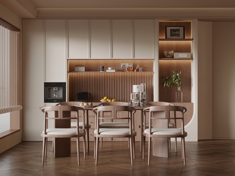 中古风餐厅 餐边柜 餐桌椅su模型