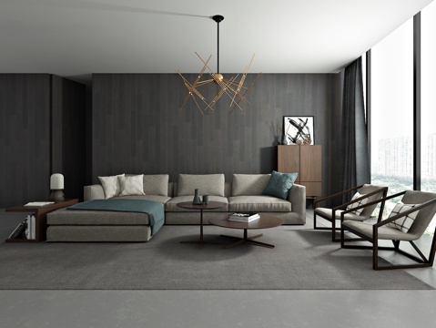  现代沙发 茶几 装饰画 单椅3d模型 