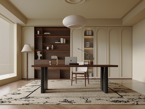  中古风书房 书桌椅 书柜3d模型 