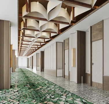  新中式酒店过道3d模型 