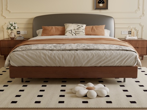  侘寂中古风双人床3d模型 