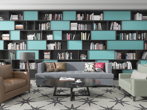  北欧沙发书柜组合3d模型 