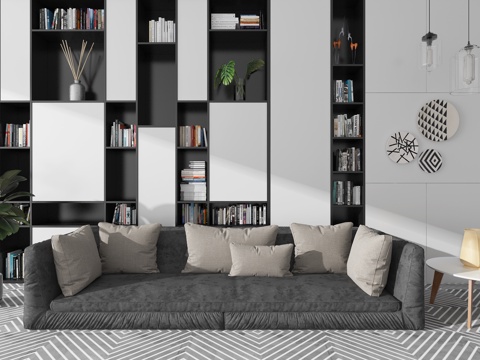  现代沙发书柜组合3d模型 