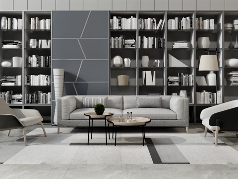  现代沙发茶几书柜组合3d模型 