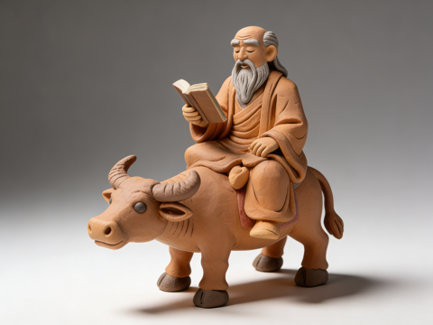 泥塑老子老者非遗彩泥雕塑摆件su模型