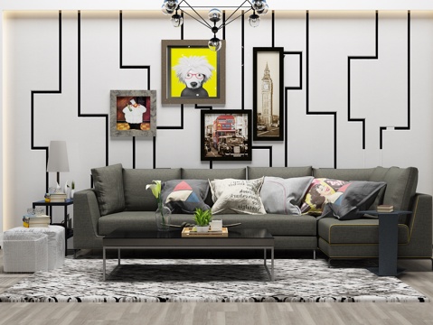  现代沙发 茶几 装饰画3d模型 