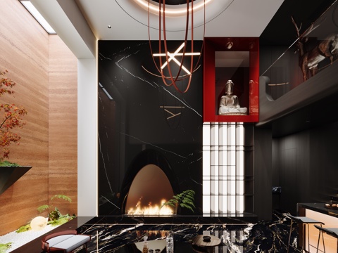 暗黑风别墅客厅su模型