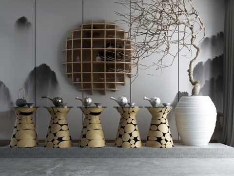  新中式禅意茶室景观小品3d模型 