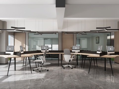  现代办公区 公共办公区3d模型 