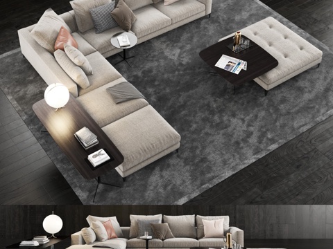  现代布艺转角沙发组合3d模型 