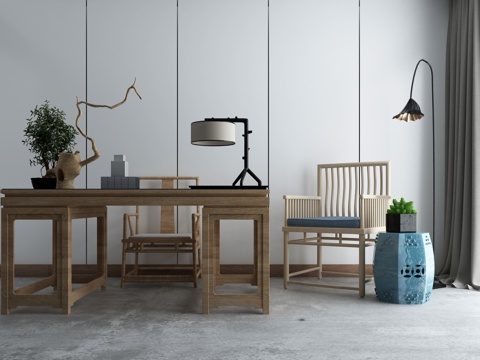  中式茶桌椅沙发茶几组合3d模型 