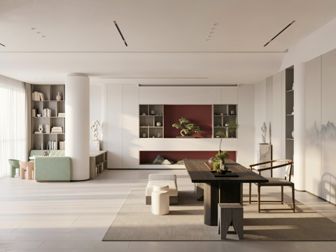 现代风格别墅茶室休闲区su模型